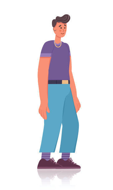 成熟男人年轻随意的白底男人。他很自信，很放松。在白色背景上孤立的平面图形插图。图片下载