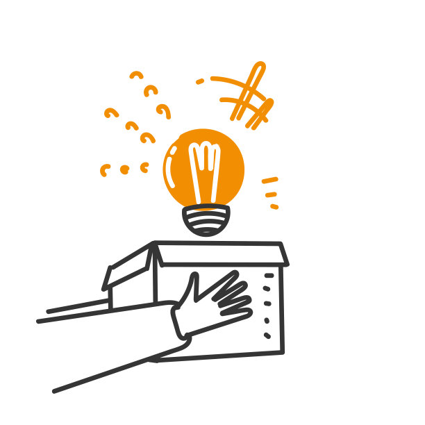 手绘涂鸦，灯泡从盒子里出来图片下载