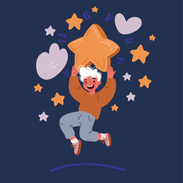 卡通矢量插图的学校男孩跳到达到星星图片下载