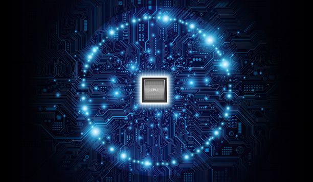主板上的CPU芯片。中央计算机处理器CPU的概念。量子计算机处理大数据数据库的概念。未来的微芯片处理器。数字芯片。图片下载