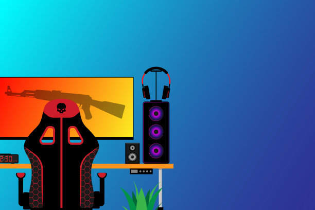 游戏电脑在桌子上的视频游戏室矢量插图图片下载