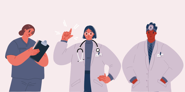 向量插图集医生的角色设计。护士和医生，一男一女。图片下载