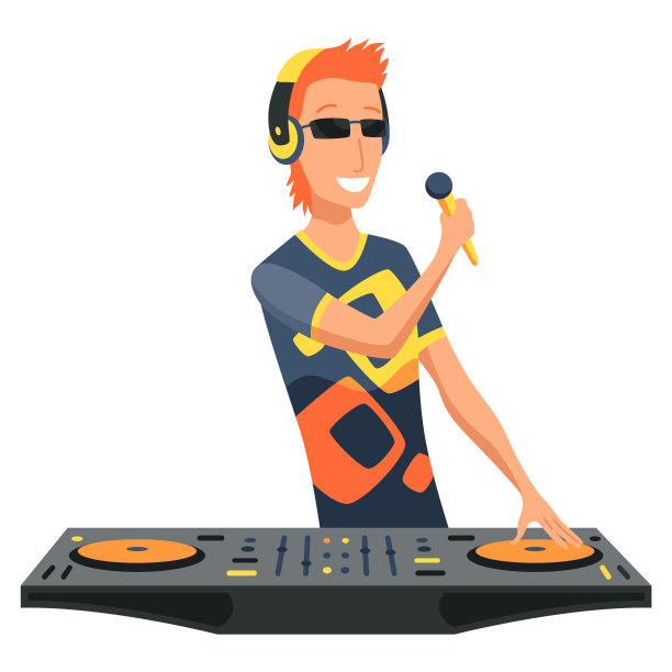 Dj的性格。男性派对音乐家在耳机事件音乐记录控制台矢量人。Dj音乐派对，音乐家在耳机插图图片下载