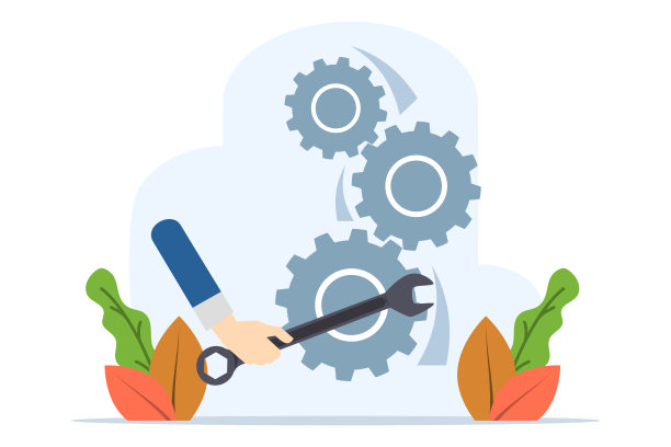 维修概念，商人手握扳手必不可少，使机器正常工作，解决问题的商业解决方案，专业知识和技能，以推动成功。矢量插图在白色的背景。图片下载