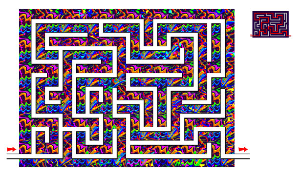 逻辑益智游戏与迷宫为儿童和成人。找到路，划清界限。可打印页面脑筋急转弯书。矢量卡通图像。图片下载