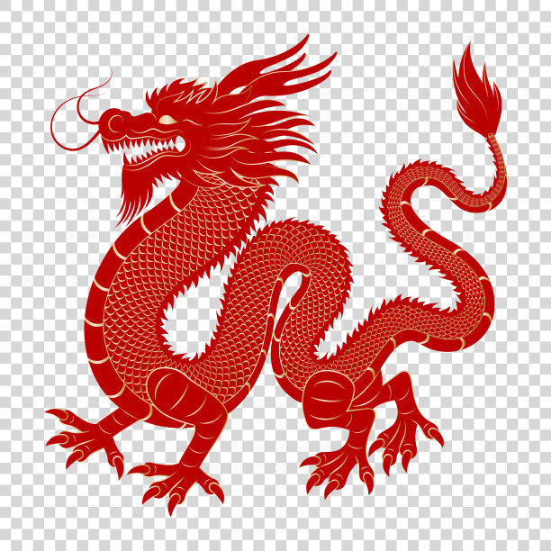 红色和金色的中国矢量龙在一个透明的背景。龙年。龙的剪影假日背景，贺卡，邀请，网页横幅。图片下载