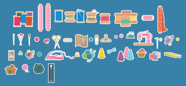 缝纫设备图标平面设置。图片下载