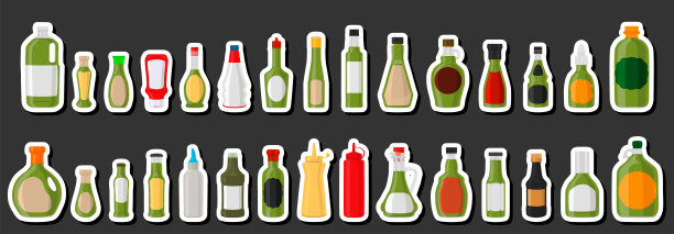 插图主题大套件不同的玻璃瓶装满液体酱香蒜沙司图片下载