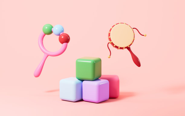 婴儿摇鼓，婴儿积木，婴儿用品，3d渲染。图片下载