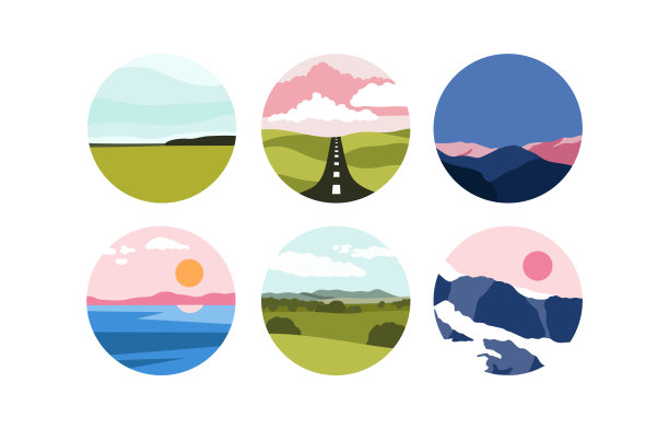 以极简主义的风景为背景。圆形构图，形状简单，线条抽象。图片下载