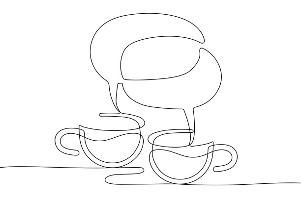 咖啡杯和聊天语音气泡图标线艺术。矢量设计。股票插图图片下载