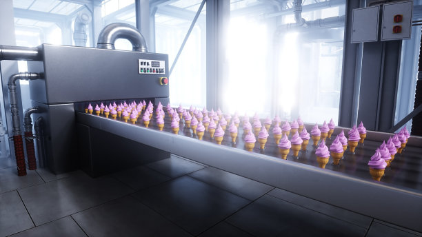 冰淇淋生产线。工厂。3d渲染。图片下载