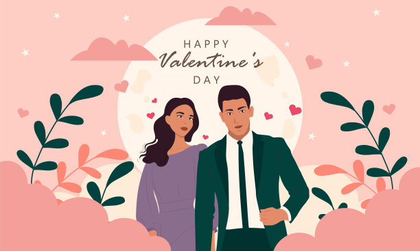 情人节扁平化设计，情侣相爱。图片下载