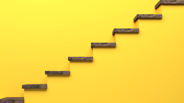 抽象的商业符号与楼梯- 3D插图图片下载