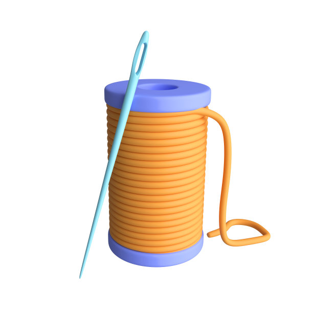 线轴与线和针隔离在白色背景上。三维渲染图片下载