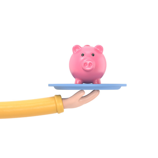 提供投资储蓄服务，最佳财富管理或商业贷款，共同基金和金融解决方案的概念，商人专业手服务珍贵的储蓄罐在豪华托盘。白色背景的3D渲染。图片下载