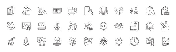 礼物，设备和喜欢照片线图标。对于web应用程序，打印。行图标。向量图片下载