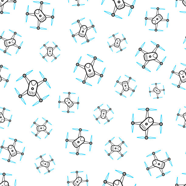 无人机-四轴飞行器。无缝模式。白色背景上的线条图标图片下载