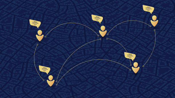 通信的概念。人们彼此联系在一起。城市里的商务人士使用在线电脑工作。背景通用城市地图。可编辑的等距，矢量插图。图片下载