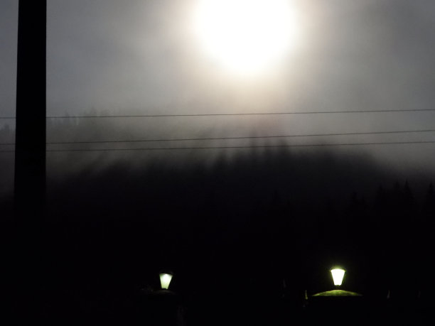 这张照片是用专业相机从地球上拍摄的月亮在云层中与森林相衬的照片图片下载