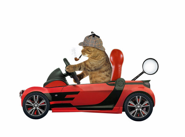 猫侦探开着红色的车图片下载