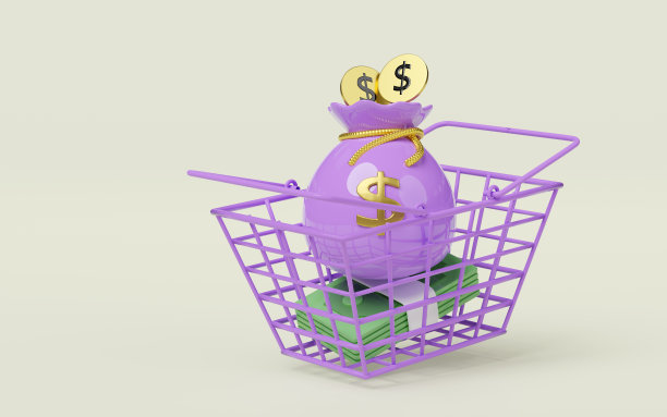 篮子里的钱用包，硬币里的钱用隔离。经济运动或商业金融概念，3d插图渲染图片下载