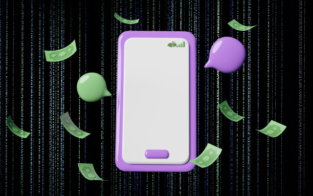 智能手机、手机带钞票，聊天泡泡隔离。网上银行，网上社交，通讯应用概念，3d插画渲染图片下载