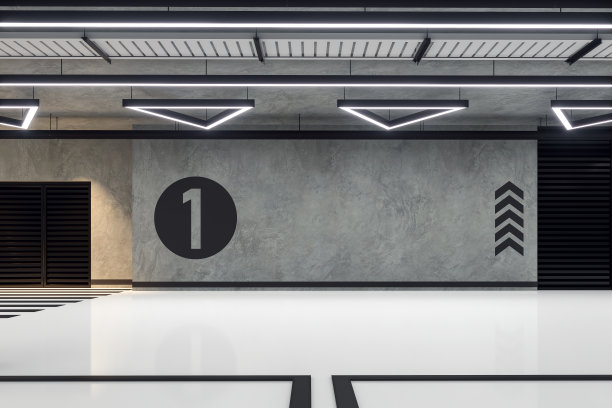 现代工业阁楼风格室内停车场与空混凝土墙3d渲染图片下载