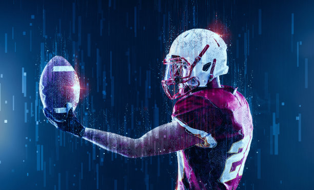 美国橄榄球运动员的广告横幅。体育杂志或网站的照片。投注广告图片。图片下载