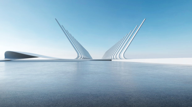 3d渲染抽象的未来主义建筑与空混凝土地板。汽车展示的场景。图片下载