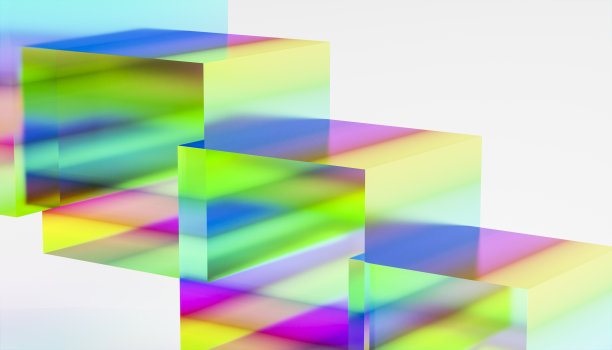 一组彩虹色的立方体在一排3d渲染图像与白色背景，侧视图图片下载