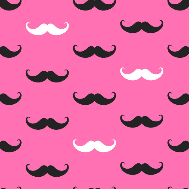 抽象的无缝图案与黑色和白色的胡子在粉红色的背景。经典的胡子轮廓。图片下载