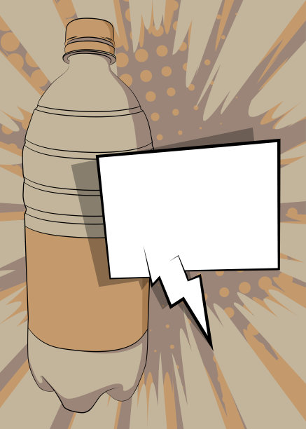 卡通宠物瓶，空白语音气泡，漫画书饮用水背景。复古矢量漫画波普艺术设计。图片下载