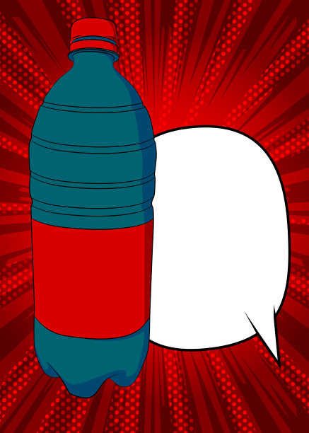 卡通宠物瓶，空白语音气泡，漫画书饮用水背景。复古矢量漫画波普艺术设计。图片下载