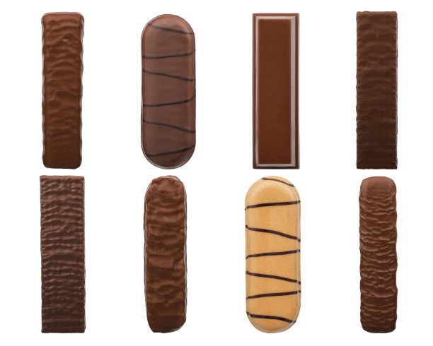 设置不同的巧克力棒，顶视图，孤立的白色背景，剪辑路径图片下载