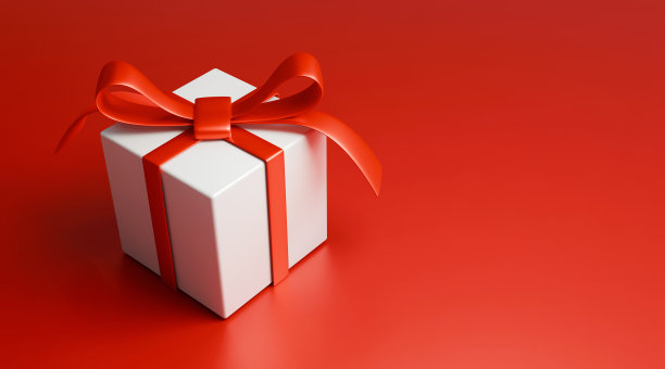 情人节。红色背景的白色礼盒。为文本留出空间。股票的照片。图片下载