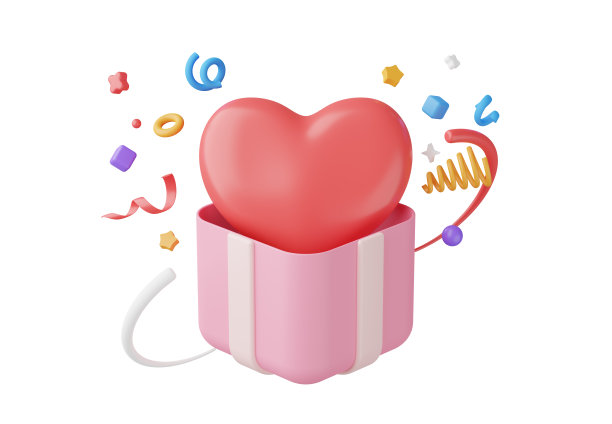 3D渲染，最小的粉红色礼盒，里面的心被隔离在背景上，打开礼物，给予心，社交媒体和模拟的图标元素，爱的概念。图片下载