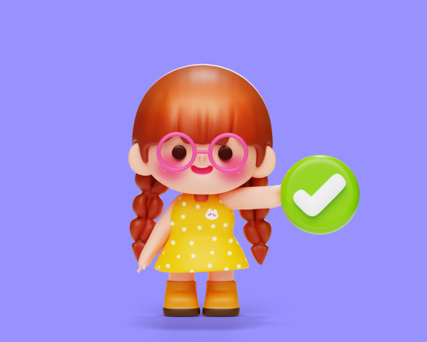 可爱的女孩小孩抱勾按钮卡通3d人物图片下载