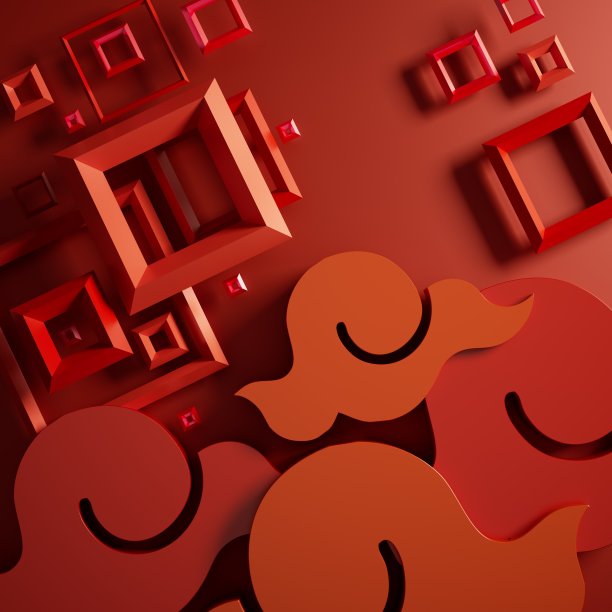 中国新年背景。3 d演示。3 d渲染。红色设计。图片下载