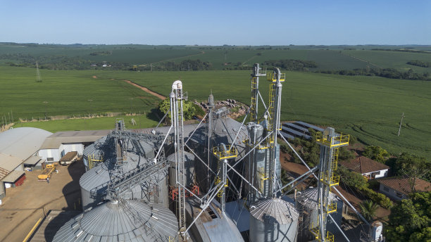 大豆和玉米农场的农业筒仓图片下载