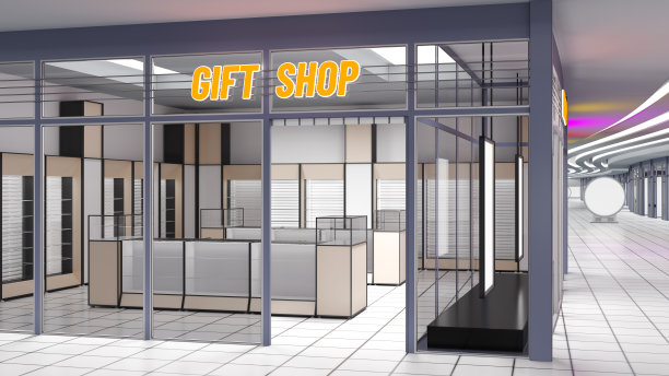 礼品店外立面有玻璃店面和霓虹灯招牌图片下载