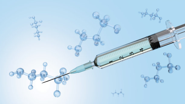 分离的牛磺酸分子和医用注射器，3d渲染图片下载