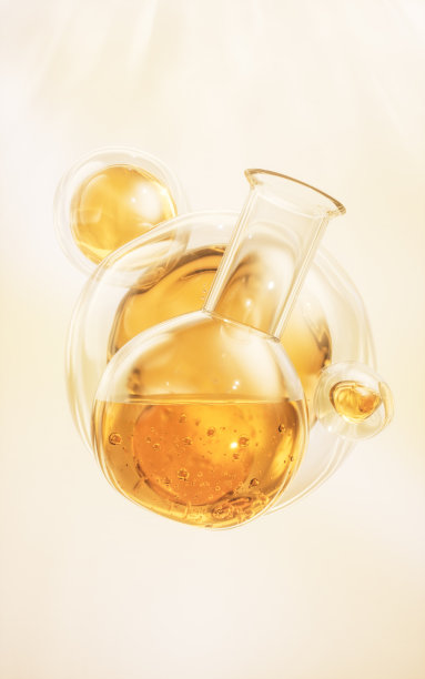 化工玻璃器皿，金色液体，3d渲染。图片下载