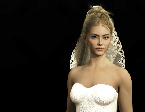 身穿白色婚纱的新娘。3 d渲染。图片下载