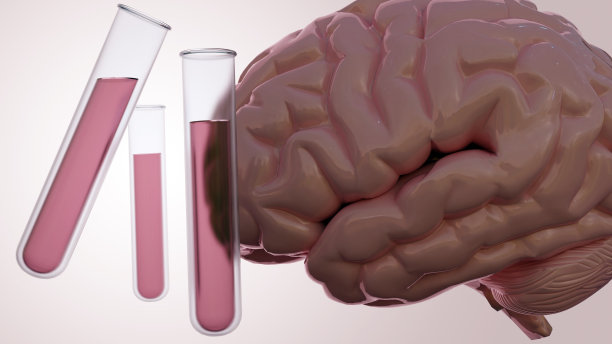 人类大脑的3d渲染图和两根试管图片下载