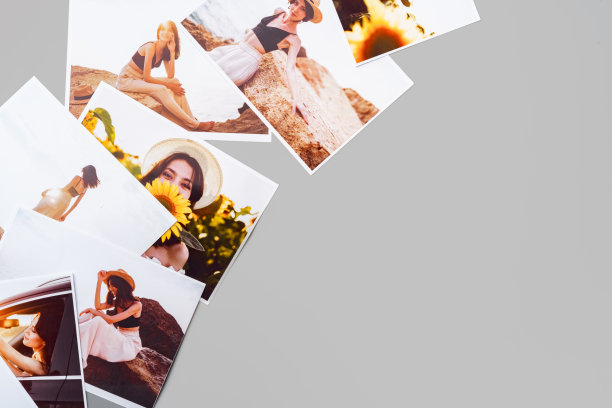 在灰色背景下印刷的彩色女性肖像照片图片下载