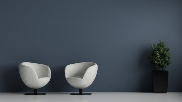 现代室内与设计师椅子和植物。3D渲染图片下载