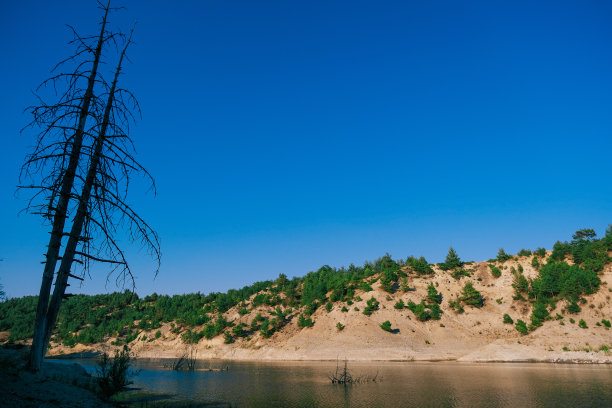 森林的风景照片和湖边水面的倒影图片下载