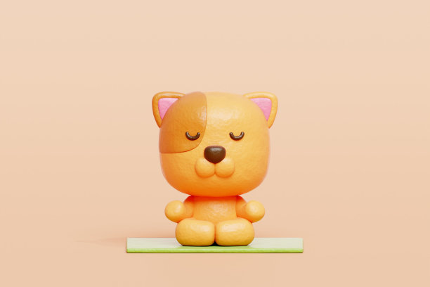 3D萌狗冥想瑜伽，卡通动物角色，3D渲染。图片下载