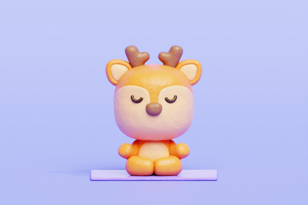 3D萌鹿冥想瑜伽，卡通动物角色，3D渲染。图片下载